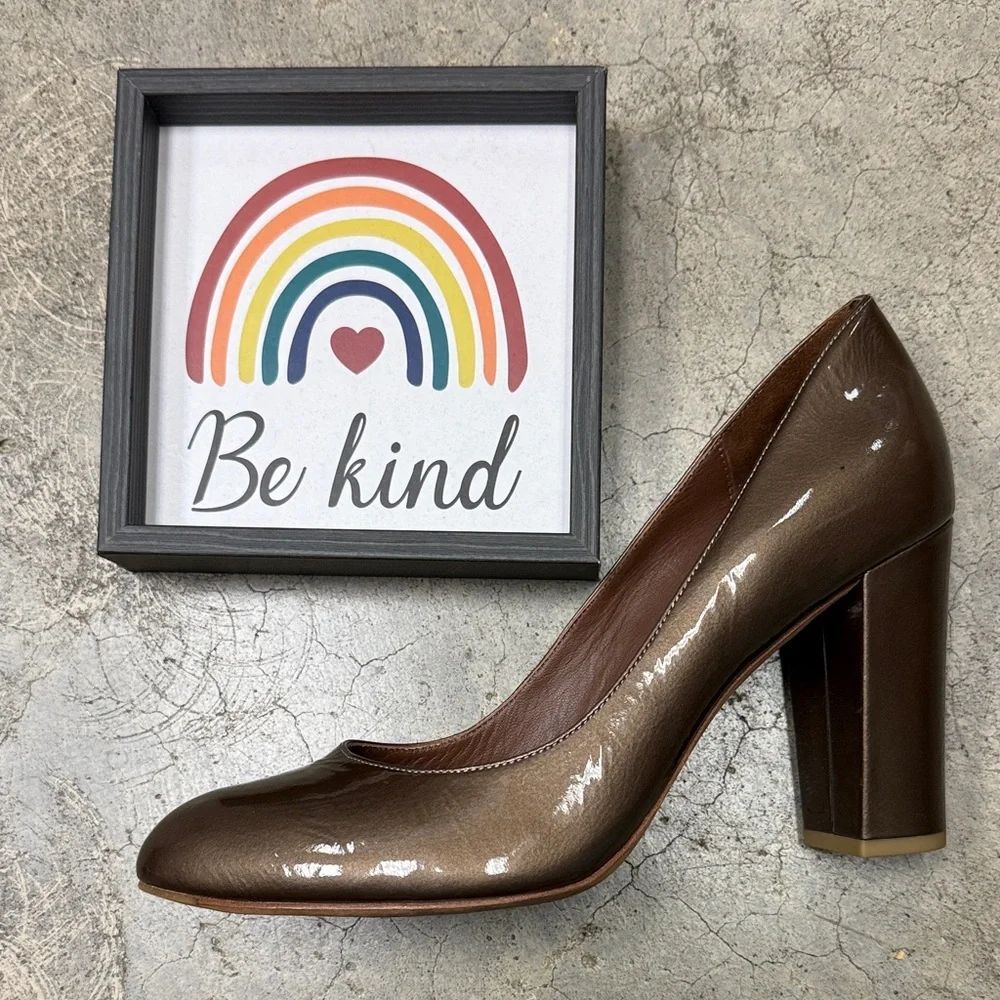 * Donald J. Pliner Shiny Brown Block Heels